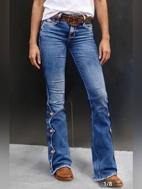 Flamingals Denim - Flamingals Raw Hem Button Side Mid Waist Bootcut Jeans NWT Large